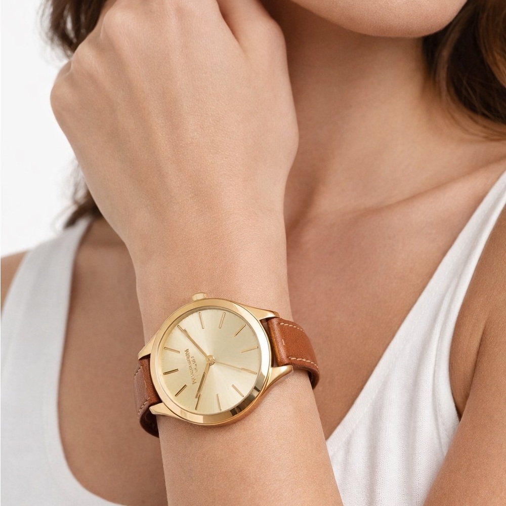 Michael Kors Gold-Tone Leather Strap Watch | Classic Minimalist Style